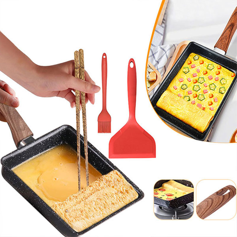 Egg Waffle Pan - 卵焼き日本オムレツパンテフロン加工卵パンスキレット長方形卵パン小さな卵フライパン調理ツール付き