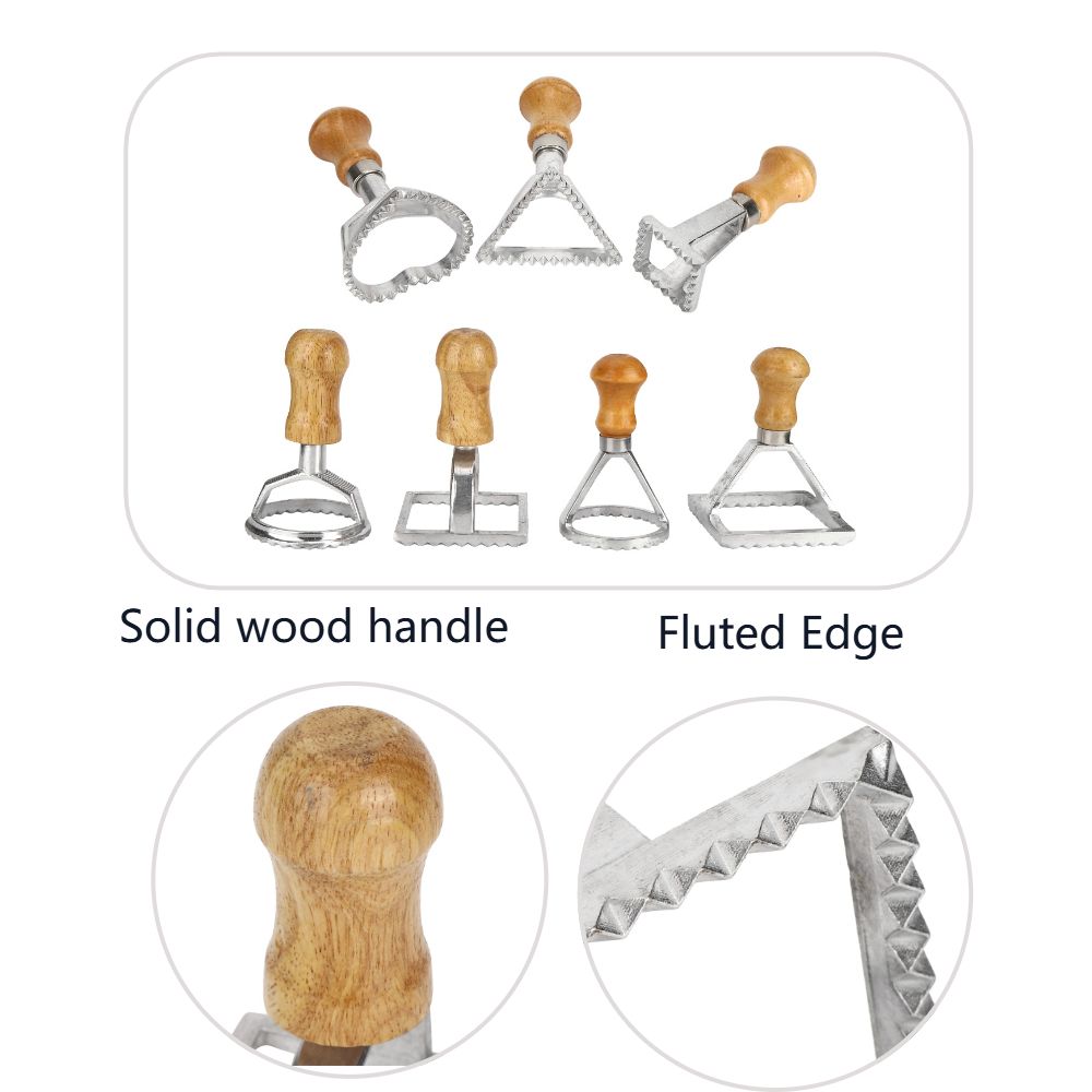 7個入り個別直立ラビオリカッターセット、無垢材アルミ餃子型、 - Dumpling Press Set のレビューと価格